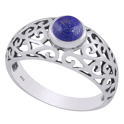 Alluring Handcrafted Jali Work Around Lapis Round Shape 925 Sterling Solid Silver Ring - R3403499-6