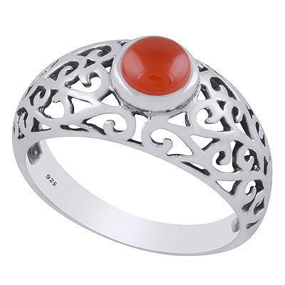 Alluring Handcrafted Jali Work Around Carnelian Round Shape 925 Sterling Solid Silver Ring - R3403499-7