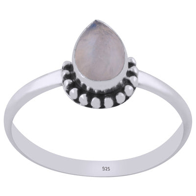 Beautiful Rawa Work Around Rainbow Moonstone Pear Shape 925 Sterling Solid Silver Ring - R3403501-1