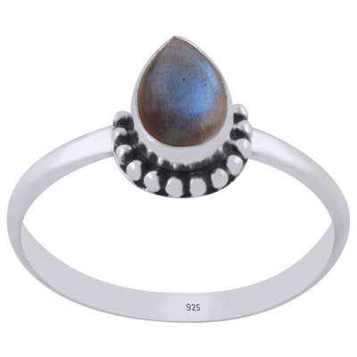 Beautiful Rawa Work Around Labradorite Pear Shape 925 Sterling Solid Silver Ring - R3403501-2