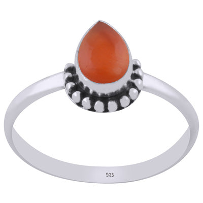 Beautiful Rawa Work Around Carnelian Pear Shape 925 Sterling Solid Silver Ring - R3403501-4