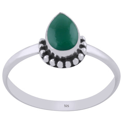 Beautiful Rawa Work Around Green Onyx Pear Shape 925 Sterling Solid Silver Ring - R3403501-5