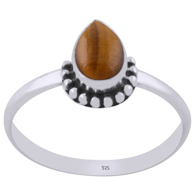 Beautiful Rawa Work Around Tiger's Eye Pear Shape 925 Sterling Solid Silver Ring - R3403501-6