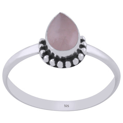 Beautiful Rawa Work Around Rose Quartz Pear Shape 925 Sterling Solid Silver Ring - R3403501-7