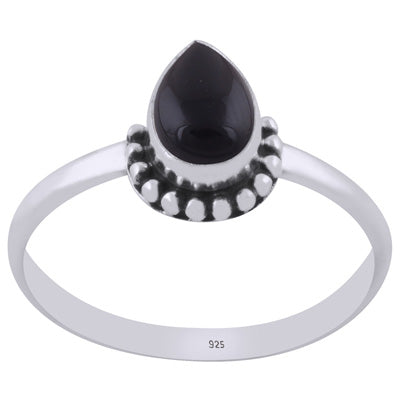 Beautiful Rawa Work Around Black Onyx Pear Shape 925 Sterling Solid Silver Ring - R3403501-8