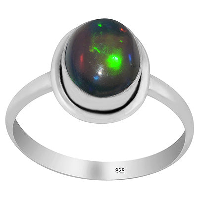 Plain Wire Around Ethiopian Black Opal Oval Shape 925 Sterling Solid Silver Ring - R3403502-7