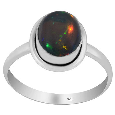 Plain Wire Around Ethiopian Black Opal Oval Shape 925 Sterling Solid Silver Ring - R3403502-8