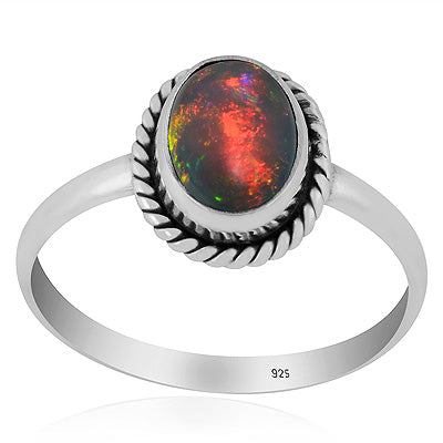 Authentic Wire Work Around Ethiopian Black Opal Oval Shape 925 Sterling Solid Silver Ring - R3403503-7