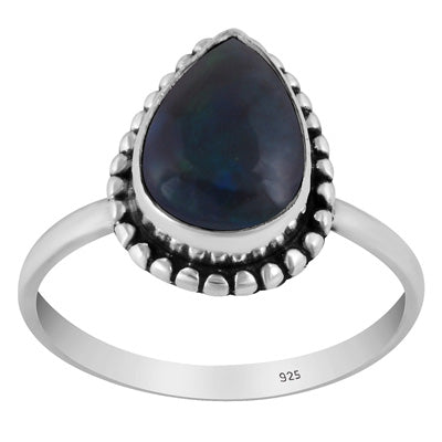 Classic Rawa Work Around Ethiopian Black Opal Pear Shape 925 Sterling Solid Silver Ring - R3403504-10