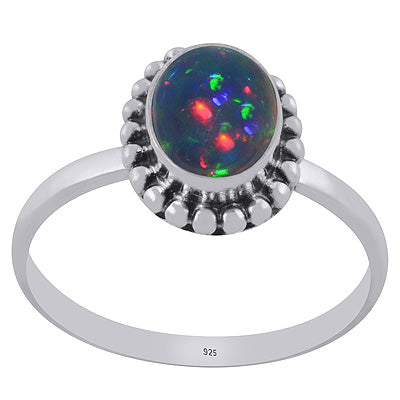 Classic Rawa Work Around Ethiopian Black Opal Oval Shape 925 Sterling Solid Silver Ring - R3403504-2