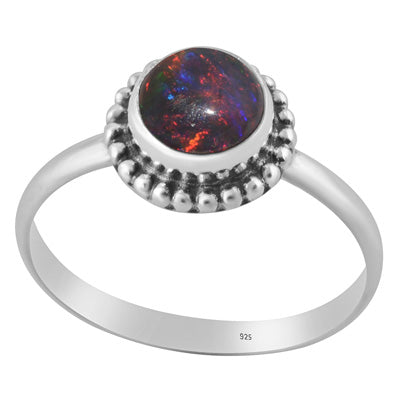 Classic Rawa Work Around Ethiopian Black Opal Round Shape 925 Sterling Solid Silver Ring - R3403504-21