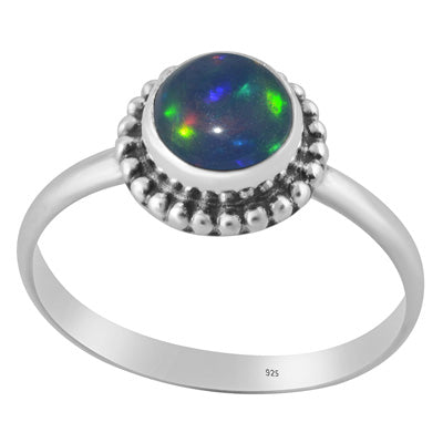 Classic Rawa Work Around Ethiopian Black Opal Round Shape 925 Sterling Solid Silver Ring - R3403504-22