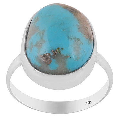Plain Collet Natural Arizona Turquoise Oval Shape 925 Sterling Solid Silver Ring - R3403508-40
