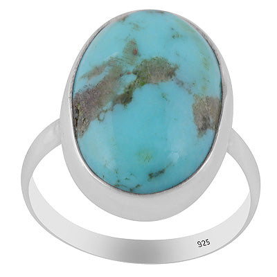 Plain Collet Natural Arizona Turquoise Oval Shape 925 Sterling Solid Silver Ring - R3403508-41