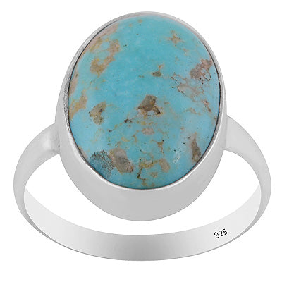 Plain Collet Natural Arizona Turquoise Oval Shape 925 Sterling Solid Silver Ring - R3403508-46