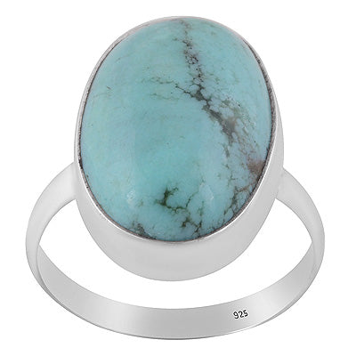 Plain Collet Natural Arizona Turquoise Oval Shape 925 Sterling Solid Silver Ring - R3403508-49