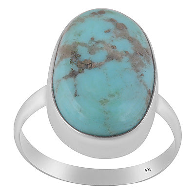 Plain Collet Natural Arizona Turquoise Oval Shape 925 Sterling Solid Silver Ring - R3403508-50