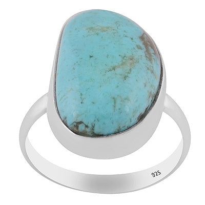 Plain Collet Natural Arizona Turquoise Fancy Shape 925 Sterling Solid Silver Ring - R3403508-59