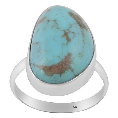 Plain Collet Natural Arizona Turquoise Fancy Shape 925 Sterling Solid Silver Ring - R3403508-60