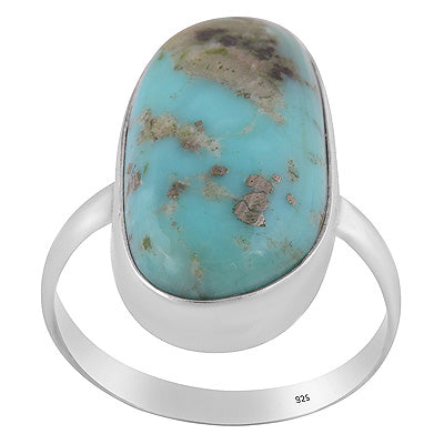 Plain Collet Natural Arizona Turquoise Fancy Shape 925 Sterling Solid Silver Ring - R3403508-62