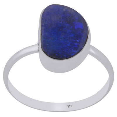 Plain Collet Natural Australian Opal Doublet Fancy Shape 925 Sterling Solid Silver Ring - R3403516-10