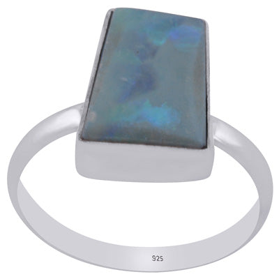 Plain Collet Natural Australian Opal Doublet Fancy Shape 925 Sterling Solid Silver Ring - R3403516-13