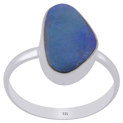 Plain Collet Natural Australian Opal Doublet Fancy Shape 925 Sterling Solid Silver Ring - R3403516-15