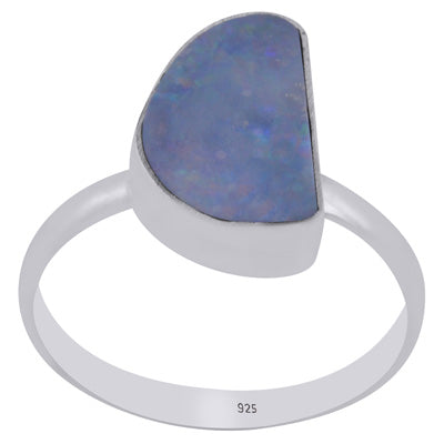 Plain Collet Natural Australian Opal Doublet Fancy Shape 925 Sterling Solid Silver Ring - R3403516-17