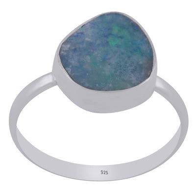 Plain Collet Natural Australian Opal Doublet Fancy Shape 925 Sterling Solid Silver Ring - R3403516-29