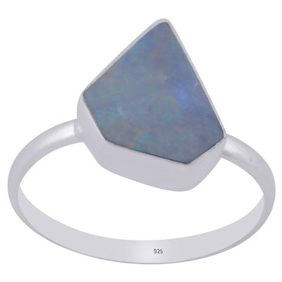 Plain Collet Natural Australian Opal Doublet Fancy Shape 925 Sterling Solid Silver Ring - R3403516-30