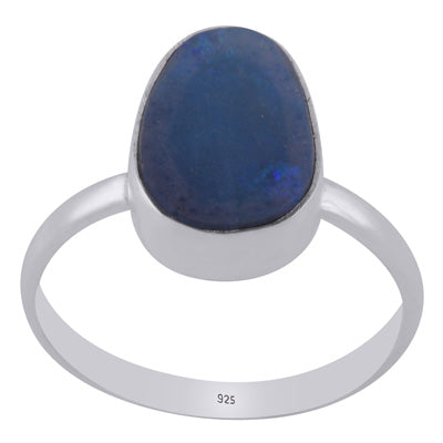Plain Collet Natural Australian Opal Doublet Fancy Shape 925 Sterling Solid Silver Ring - R3403516-6