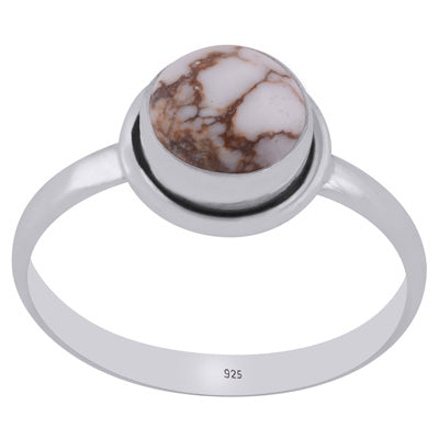 Gorgeous Plain Wire Around Wild Horse Jasper Round Shape 925 Sterling Solid Silver Ring - R3403517-4