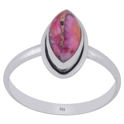 Plain Wire Around Pink Oyster Copper Turquoise Marquise Shape 925 Sterling Solid Silver Ring - R3403518-2