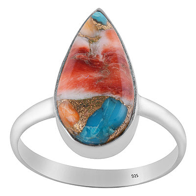 Gorgeous Plain Collet Natural Oyster Copper Turquoise Pear Shape 925 Sterling Solid Silver Ring - R3403521-7