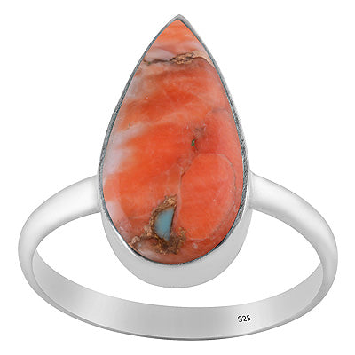 Gorgeous Plain Collet Natural Oyster Copper Turquoise Pear Shape 925 Sterling Solid Silver Ring - R3403521-8