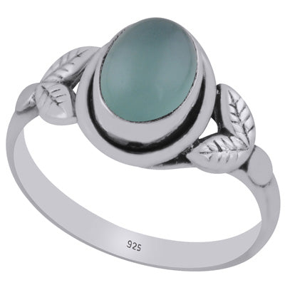 Gorgeous Handcrafted Pattern Around Aqua Chalcedony Oval Shape 925 Sterling Solid Silver Ring - R3403524-10