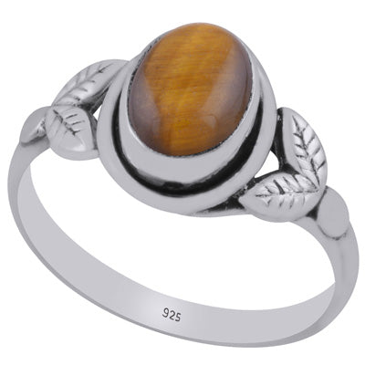 Gorgeous Handcrafted Pattern Around Tiger's Eye Oval Shape 925 Sterling Solid Silver Ring - R3403524-11