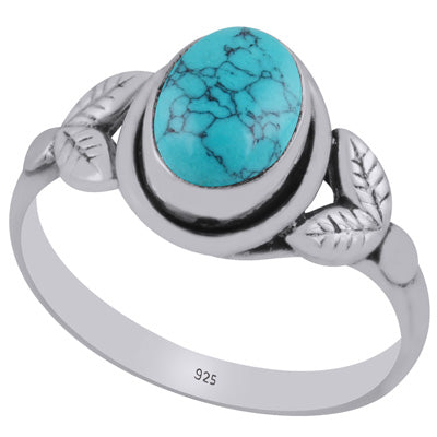 Gorgeous Handcrafted Pattern Around Turquoise Oval Shape 925 Sterling Solid Silver Ring - R3403524-3
