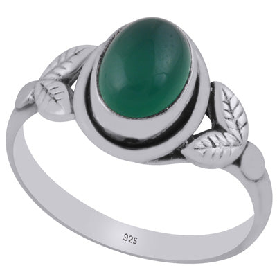 Gorgeous Handcrafted Pattern Around Green Onyx Oval Shape 925 Sterling Solid Silver Ring - R3403524-8