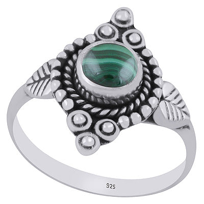 Stunning Twisted Wire & Rawa Work Around Malachite Round Shape 925 Sterling Solid Silver Ring - R3403525-12