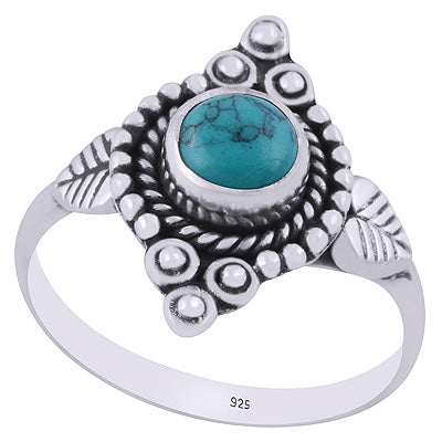 Stunning Twisted Wire & Rawa Work Around Turquoise Round Shape 925 Sterling Solid Silver Ring - R3403525-3