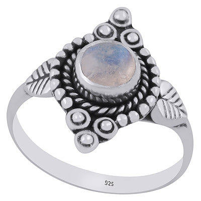Stunning Twisted Wire & Rawa Work Around Rainbow Moonstone Round Shape 925 Sterling Solid Silver Ring - R3403525-4