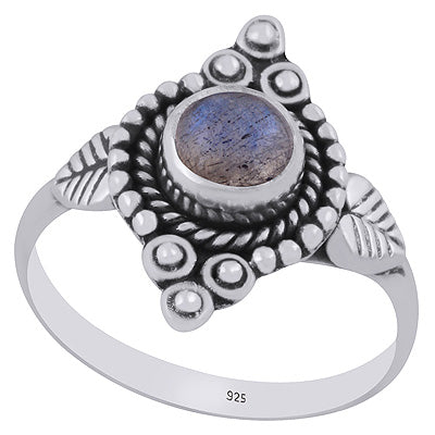 Stunning Twisted Wire & Rawa Work Around Labradorite Round Shape 925 Sterling Solid Silver Ring - R3403525-5