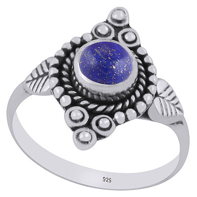 Stunning Twisted Wire & Rawa Work Around Lapis Round Shape 925 Sterling Solid Silver Ring - R3403525-6
