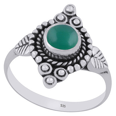 Stunning Twisted Wire & Rawa Work Around Green Onyx Round Shape 925 Sterling Solid Silver Ring - R3403525-8
