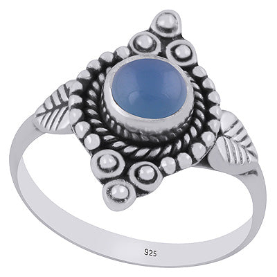 Stunning Twisted Wire & Rawa Work Around Blue Chalcedony Round Shape 925 Sterling Solid Silver Ring - R3403525-9