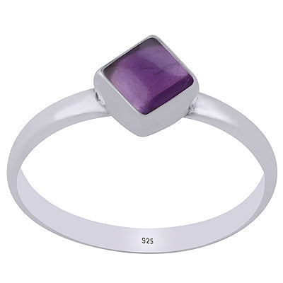 Plain Collet Natural Amethyst Rhombus Shape 925 Sterling Solid Silver Ring - R3403529-1