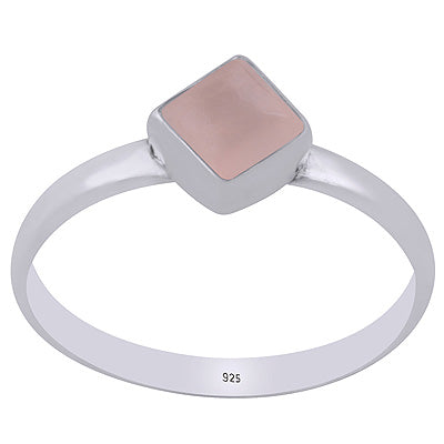 Plain Collet Natural Rose Quartz Rhombus Shape 925 Sterling Solid Silver Ring - R3403529-13