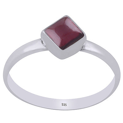 Plain Collet Natural Garnet Rhombus Shape 925 Sterling Solid Silver Ring - R3403529-2