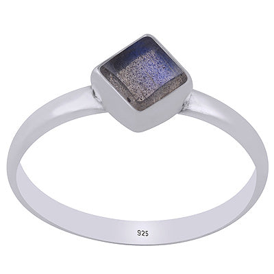 Plain Collet Natural Labradorite Rhombus Shape 925 Sterling Solid Silver Ring - R3403529-5